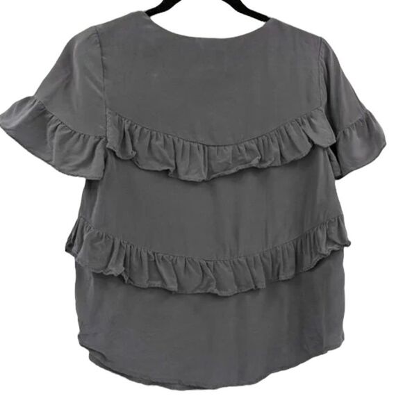 Anthropologie HD in Paris gray silk ruffle blouse size small - Picture 2 of 7